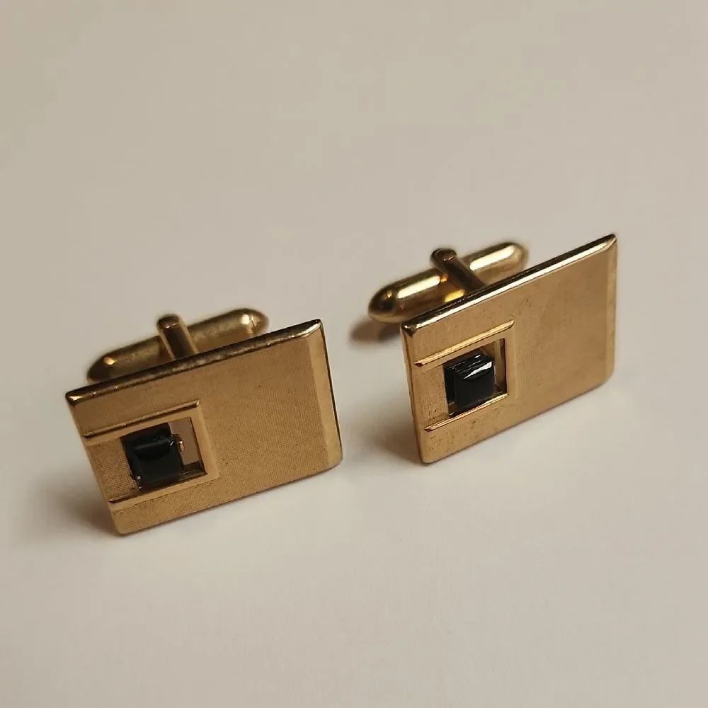 Mid Century SWANK Gold Tone Cufflinks with Black Accent